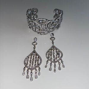 Stunning Bridal Jewelry Set Drop Earrings and Cuff Bracelet